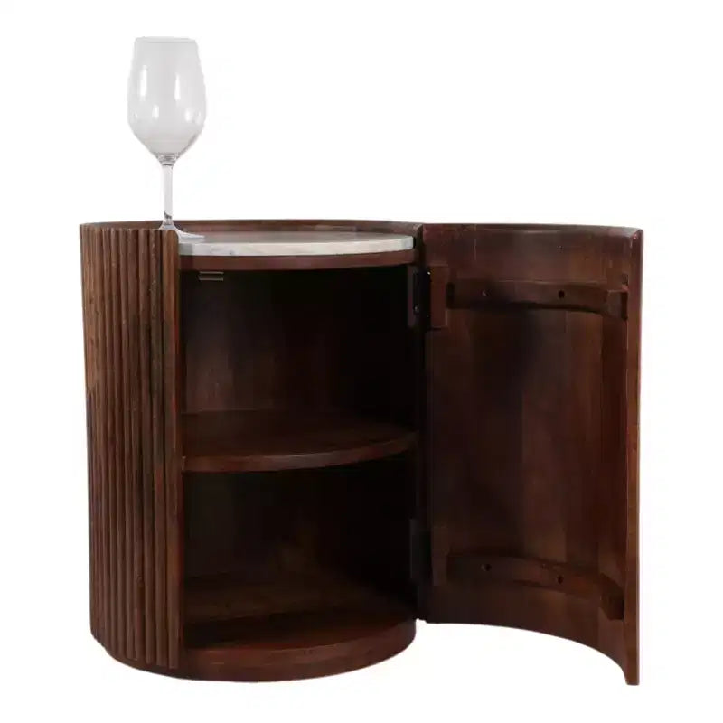 Tavolino laterale decorativo in legno scanalato con piano in marmo e vano contenitore - Piccolo tavolino decorativo per camera da letto o soggiorno