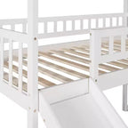 Hochbett in Hausform für Einzelbetten mit Rutsche und Treppe, Hochbett mit Schubladen, Holzhütten-Hochbett für Kinder und Kleinkinder