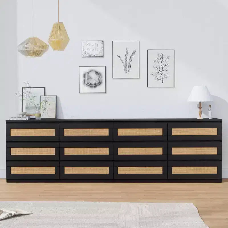 Rattan-Kommode fürs Schlafzimmer mit 6 Schubladen, 47 breite Kommode im modernen Landhausstil, Holz-Aufbewahrungsschrank und Organizer für Kleiderschrank, Wohnzimmer und Flur