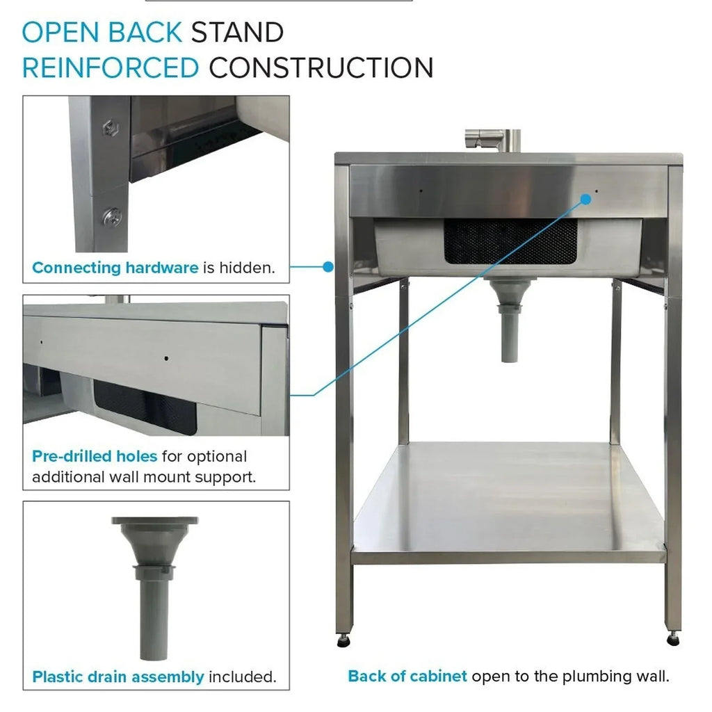 Lavatoio per lavanderia con mobile, in acciaio inox, 24-in W x 22-in D x 35-in H