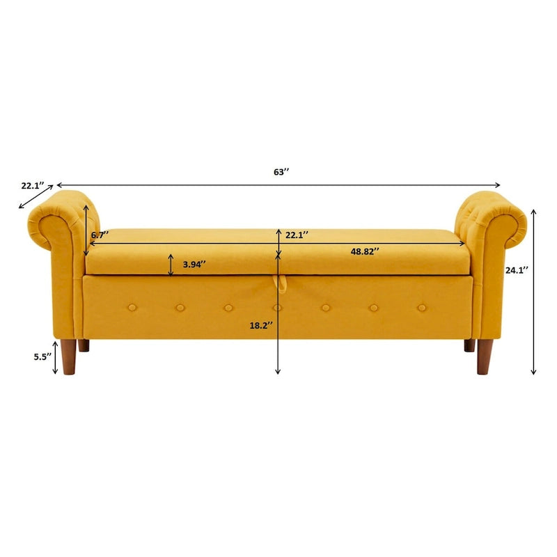 Aufbewahrungsbank fürs Schlafzimmer am Fußende des Bettes, Samt-Ottomane mit gerollten Armlehnen, langes Sofa