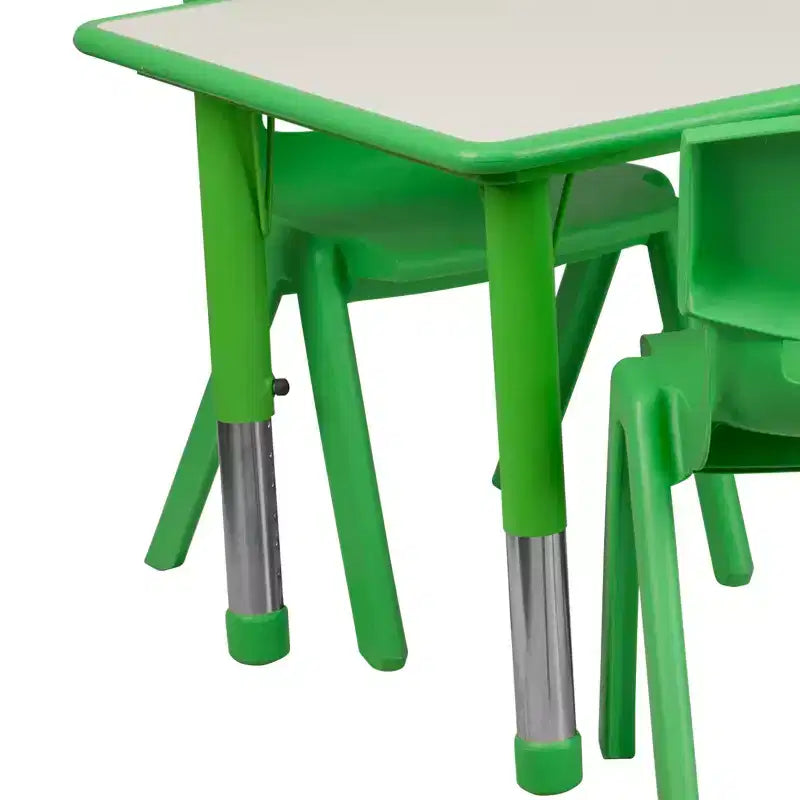 Conjunto Emma and Oliver de mesa retangular de atividades em plástico, com altura ajustável, 23.625W x 47.25L e 6 cadeiras