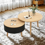 Moderne ronde houten salontafel in zwart-wit met opbergruimte