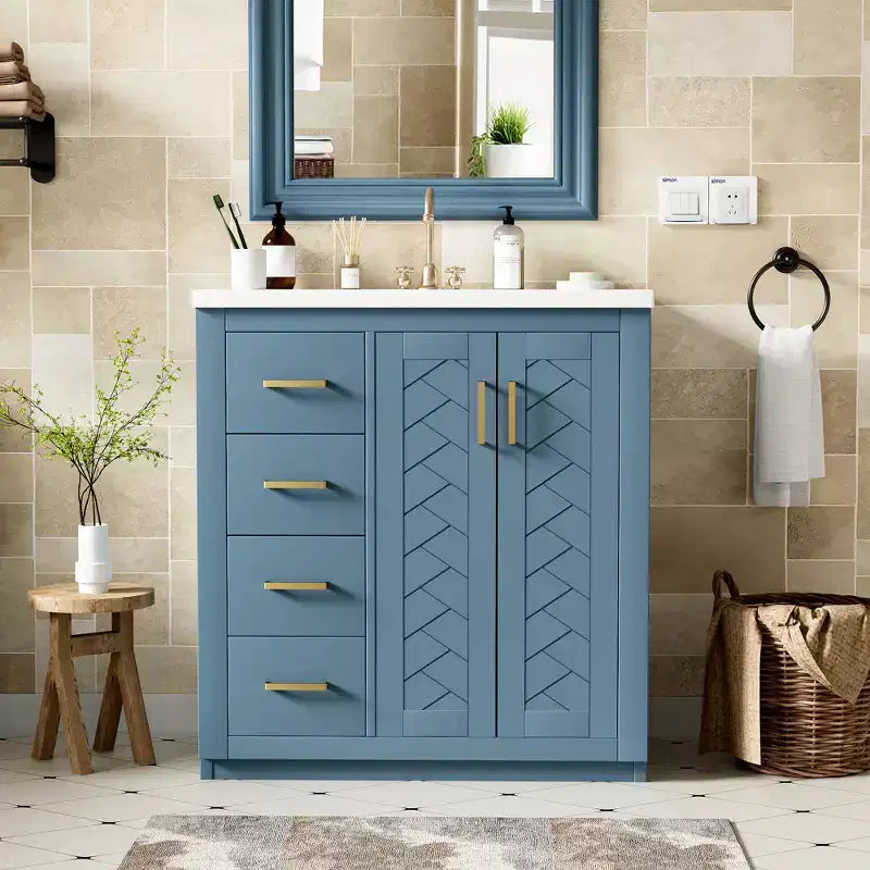 30 Badezimmer-Waschtischunterschrank mit einem Waschbecken, Schrank und 3 Schubladen ??Schwarz / Blau / Grün / Indigo / Weiß
