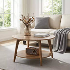 Honingbruine ronde salontafel met 2 opberglagen, afmetingen 31.5 x 17.7 Inches, ideaal voor de woonkamer