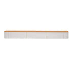 Meuble TV suspendu contemporain, long, en bois blanc, avec tiroirs