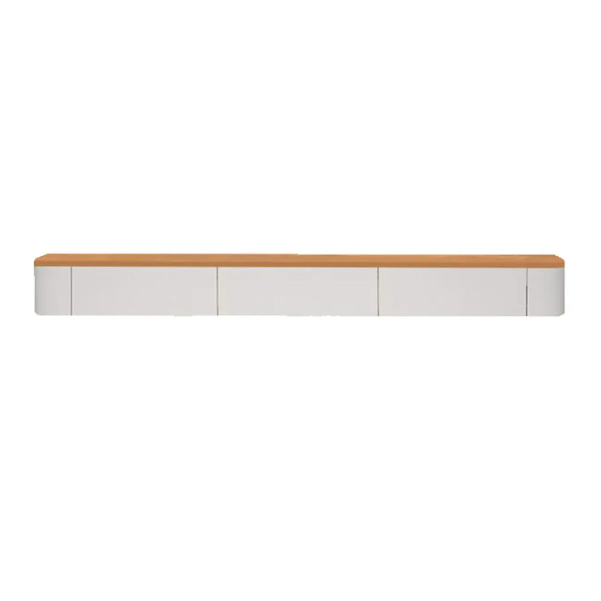 Meuble TV suspendu contemporain, long, en bois blanc, avec tiroirs