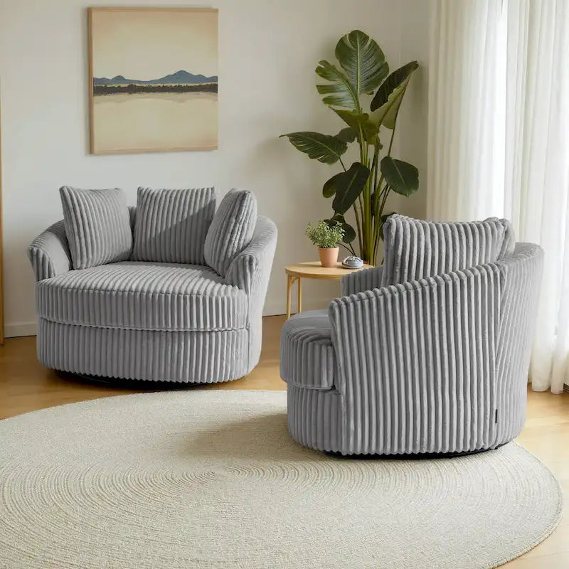 2er-Set übergroßer Cord-Sessel mit Drehfunktion, 43 W, und Kissen