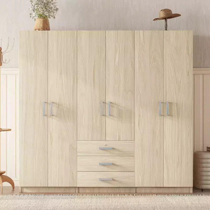 Guarda-roupa de madeira com 6 portas e gavetas para quarto