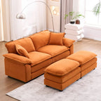 2-Sitzer-Sofa mit 2 Sitzkissen, 2 Kissen und 2 Hockern, bequemes Sofa - tiefes Sofa fürs Wohnzimmer, modulares Sofa