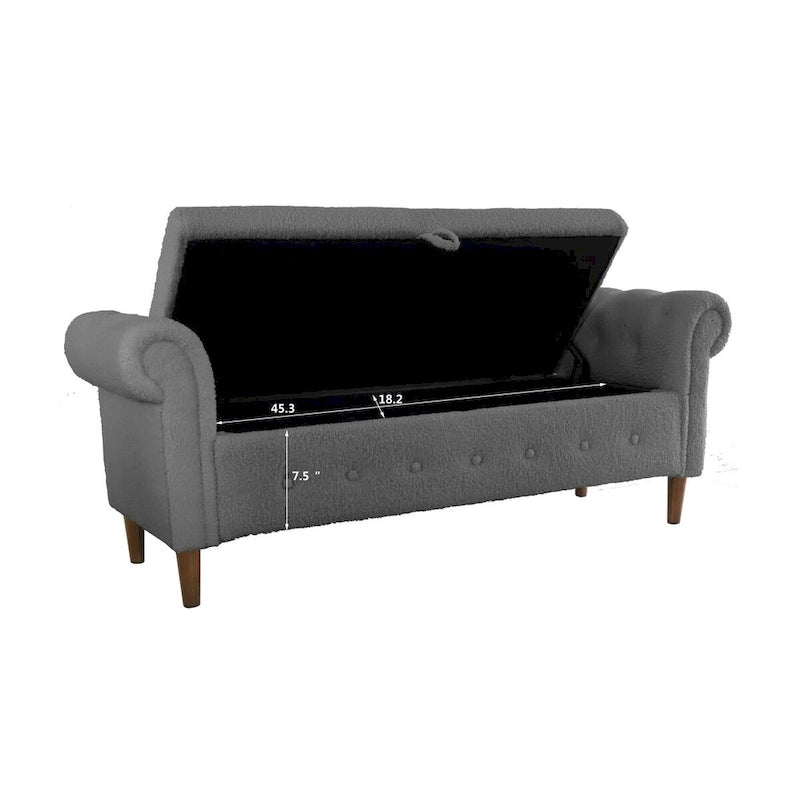 Aufbewahrungsbank fürs Schlafzimmer am Fußende des Bettes, Samt-Ottomane mit gerollten Armlehnen, langes Sofa