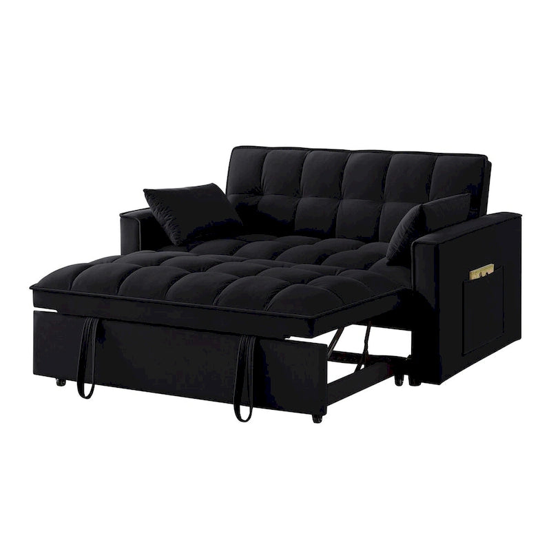 Rozkładana sofa dwuosobowa 4 w 1 z podłokietnikami i kieszeniami do przechowywania, wielofunkcyjna pikowana sofa z regulowanym oparciem
