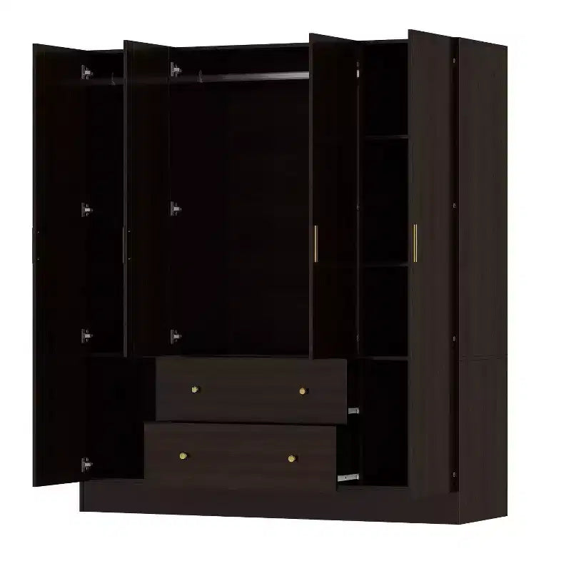 Armário Hitow com 2 gavetas grandes, zona central para pendurar roupa e espelho, estilo minimalista