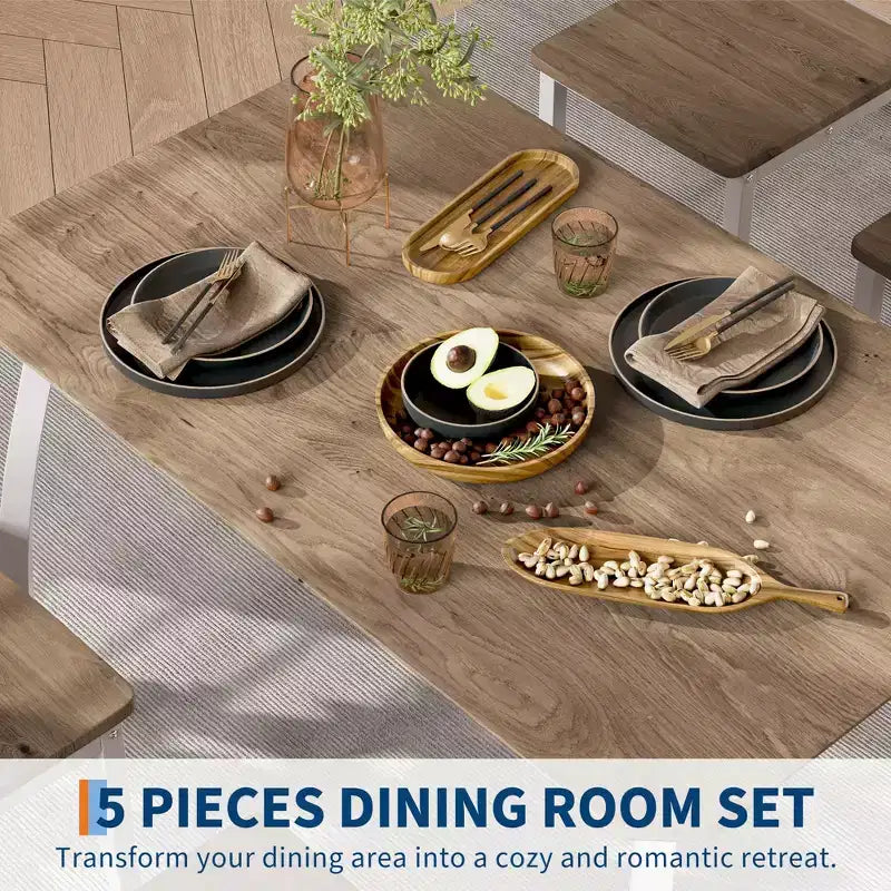 5-teiliges Küchenmöbel-Set mit Metallgestell, Tisch und Stühlen, mit abgeschrägtem Design