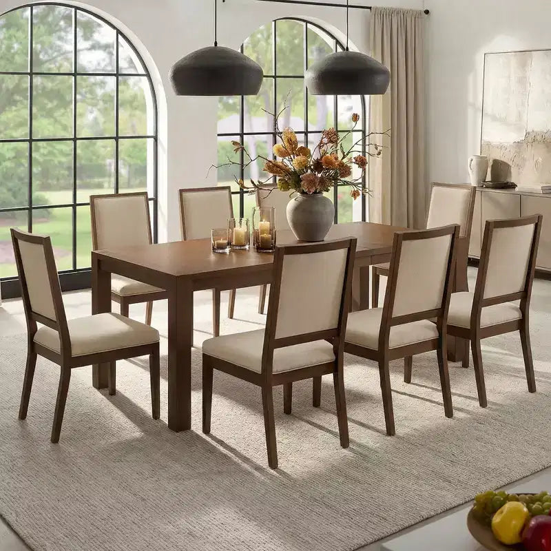 Moderne eetset - 80 tafel + 6 gestoffeerde stoelen, massief houten frame, tafelcapaciteit van 400 lbs, eenvoudig te monteren