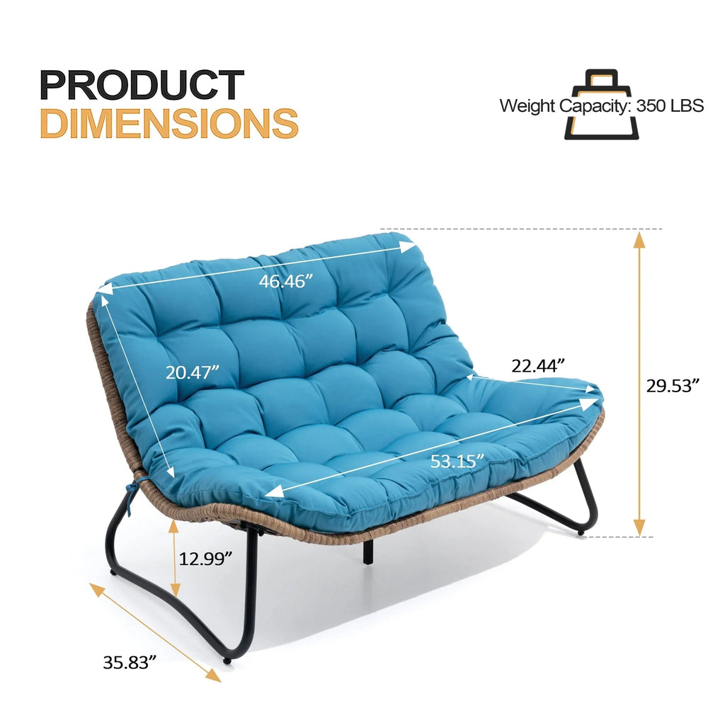 Poltrona doppia Papasan con cuscino, in rattan PE resistente a tutte le condizioni atmosferiche e struttura in metallo, per interni ed esterni