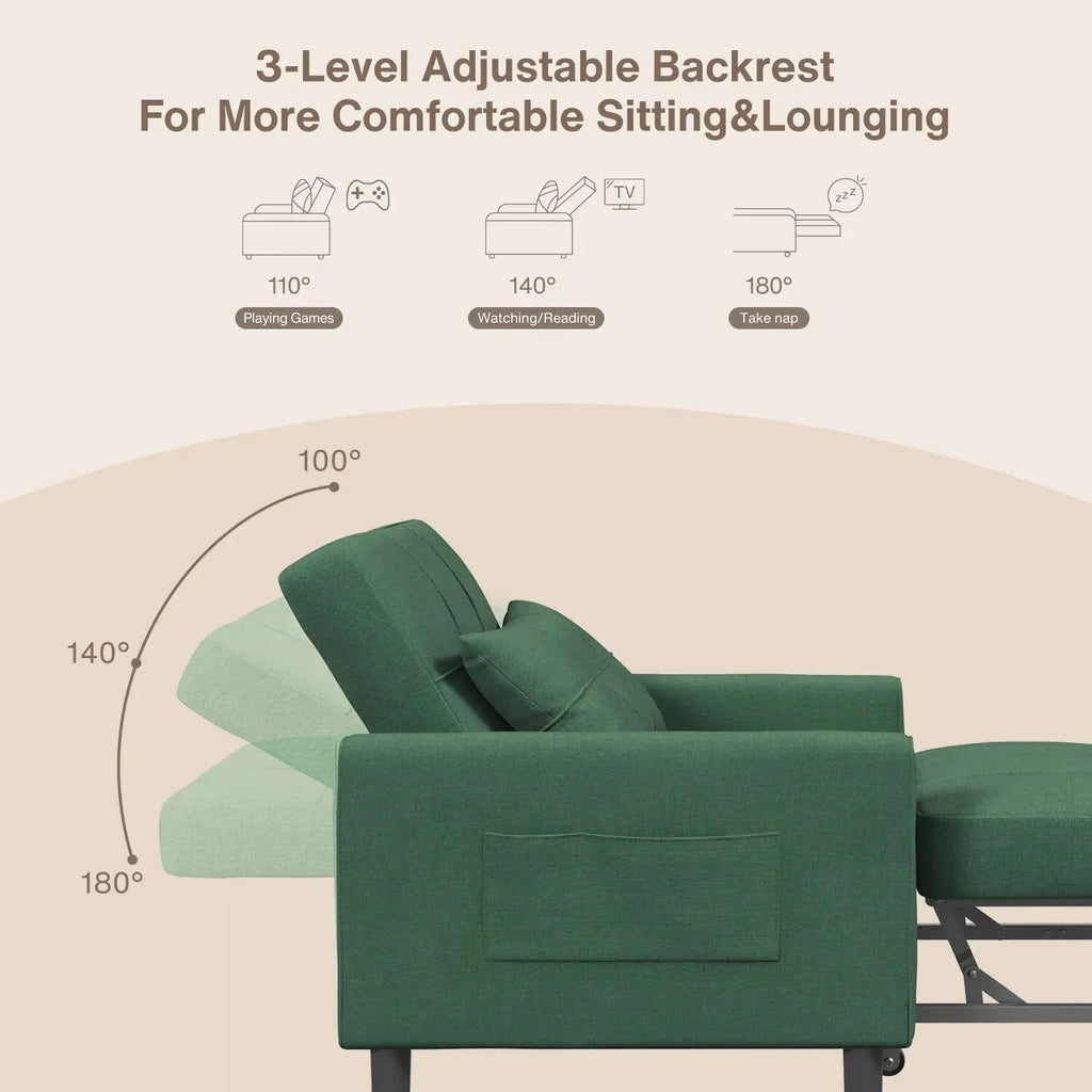 Sofá-cama ajustável 3 em 1, sofá-cadeirão extensível, cama dobrável convertível para sala de estar