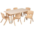 Conjunto Emma and Oliver de mesa retangular de atividades em plástico, com altura ajustável, 23.625W x 47.25L e 6 cadeiras