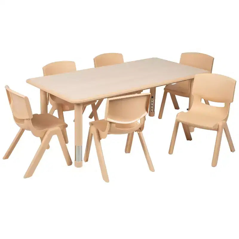 Conjunto Emma and Oliver de mesa retangular de atividades em plástico, com altura ajustável, 23.625W x 47.25L e 6 cadeiras