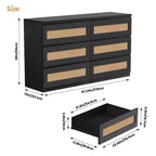 Rattan-Kommode fürs Schlafzimmer mit 6 Schubladen, 47 breite Kommode im modernen Landhausstil, Holz-Aufbewahrungsschrank und Organizer für Kleiderschrank, Wohnzimmer und Flur
