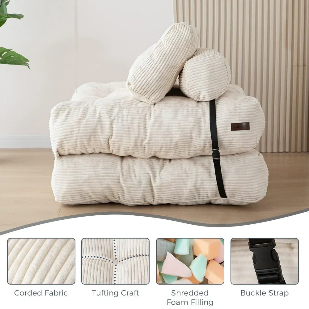 Sofá-cama dobrável de bombazina de 8 lugares, individual