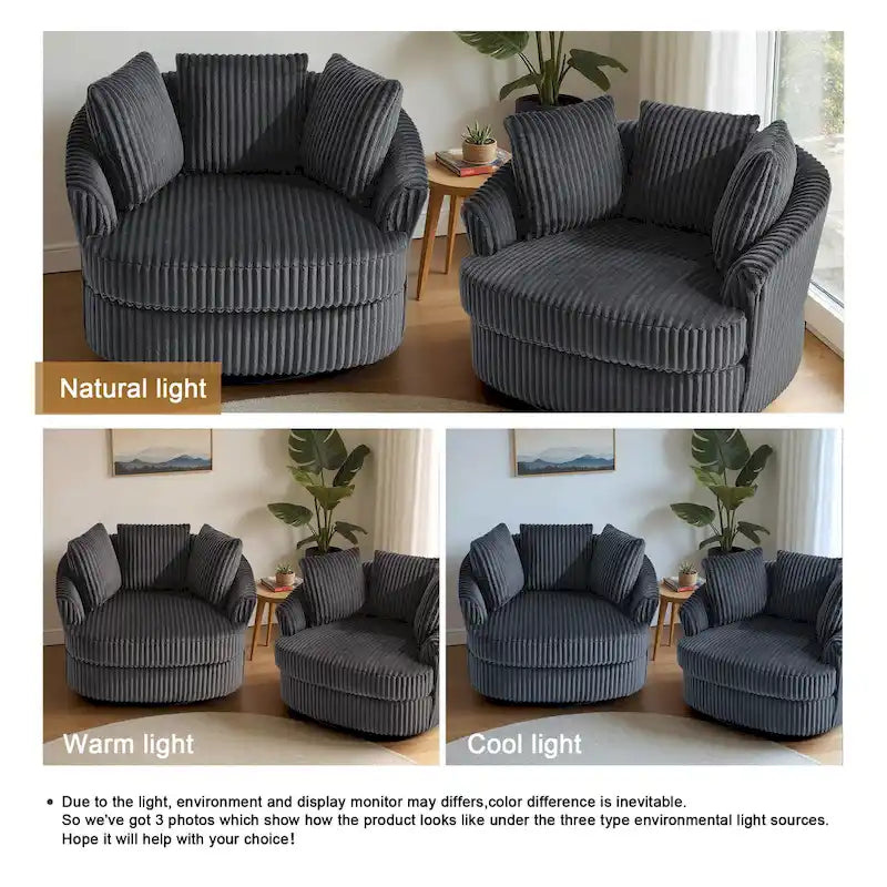 2er-Set übergroßer Cord-Sessel mit Drehfunktion, 43 W, und Kissen