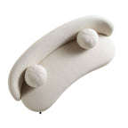 Gebogenes 3-Sitzer-Sofa mit kugelförmigen Kissen, beige Leinenmischung