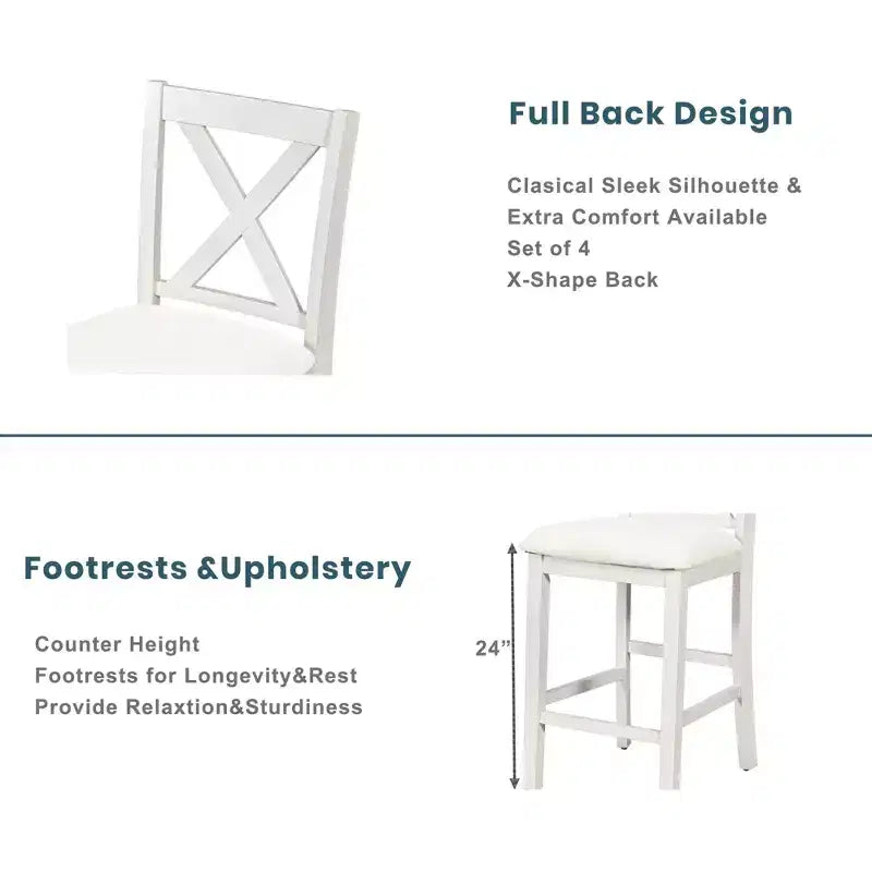 Set Homy Casa da 5 pezzi con tavolo da pranzo e sedie ad altezza bancone, ripiani contenitori, bianco e noce, stile rustico moderno