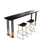 Table de bar rectangulaire de luxe en bois, avec piètement traîneau doré, pour salle à manger