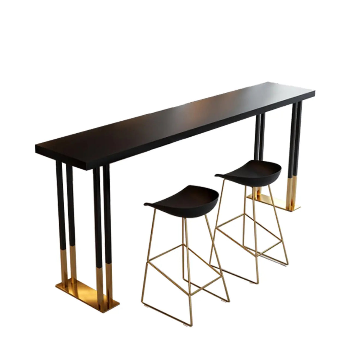 Table de bar rectangulaire de luxe en bois, avec piètement traîneau doré, pour salle à manger