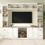ModernLuxe 4-in-1-Unterhaltungszentrum im Landhausstil, passend für Fernseher bis 70, TV-Ständer-Medienkonsole mit verstellbaren Einlegeböden und Schubladen