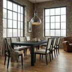 Moderne eetset - 80 tafel + 6 gestoffeerde stoelen, massief houten frame, tafelcapaciteit van 400 lbs, eenvoudig te monteren