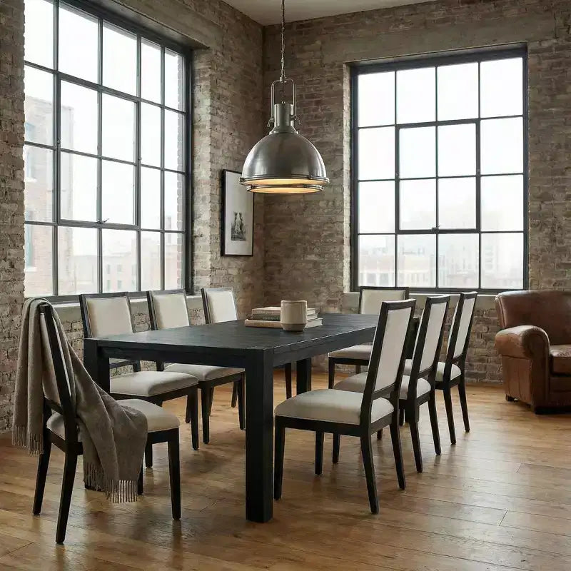 Moderne eetset - 80 tafel + 6 gestoffeerde stoelen, massief houten frame, tafelcapaciteit van 400 lbs, eenvoudig te monteren