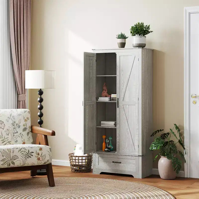 Dispensa HOMCOM in stile rustico da 72 con ante a fienile, mobile alto da cucina con ripiani regolabili e cassetto
