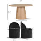 Conjunto de jantar moderno para 6 pessoas, mesa redonda com pé central, cadeiras giratórias tipo barril com rodas, chenille texturizado - Panipeachy