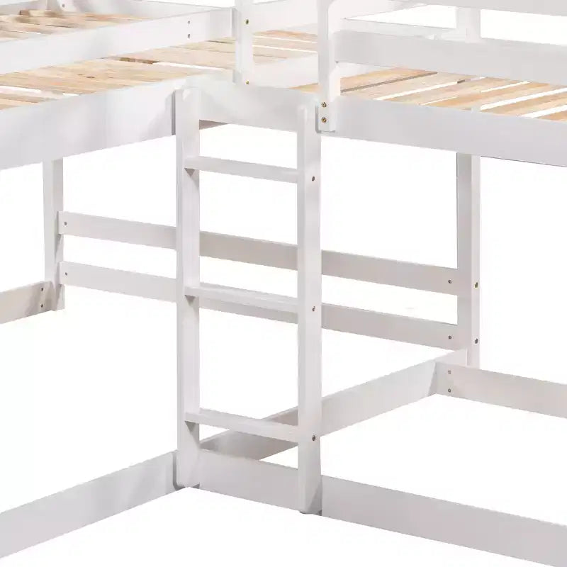 L-förmiges Etagenbett für 4 Kinder, Vierer-Etagenbett mit Rutsche und Bettgestell aus Holz in Full- und Twin-Size für Schlafzimmer und Wohnheim