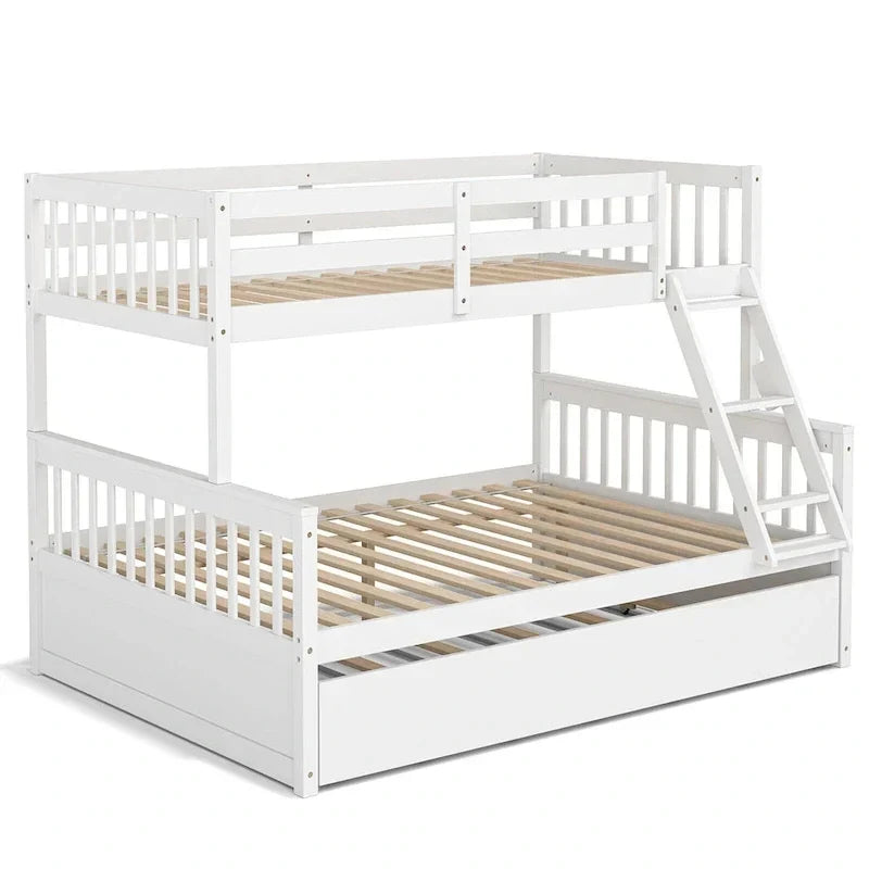 Gymax Etagenbett mit Einzelbett oben und Doppelbett unten, mit ausziehbarem Einzelbett, umbaubare Plattform