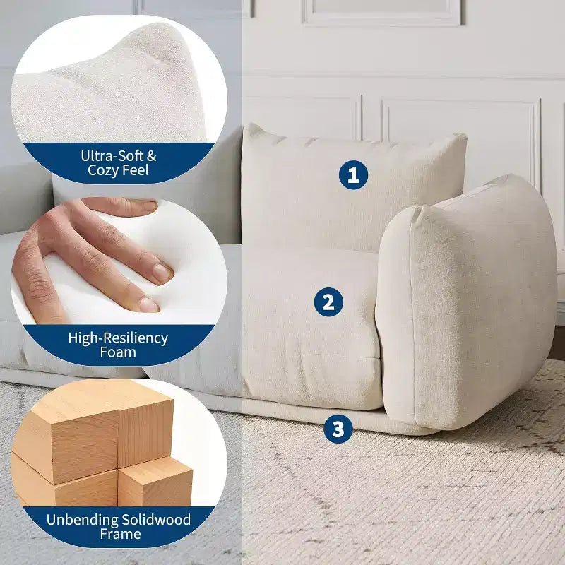 Αρθρωτός διθέσιος καναπές Love Seat από ύφασμα σενίλ, καναπές-σύννεφο με αφρό υψηλής ελαστικότητας, καναπές χωρίς σκελετό για μικρούς χώρους