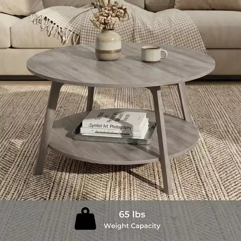 Honingbruine ronde salontafel met 2 opberglagen, afmetingen 31.5 x 17.7 Inches, ideaal voor de woonkamer