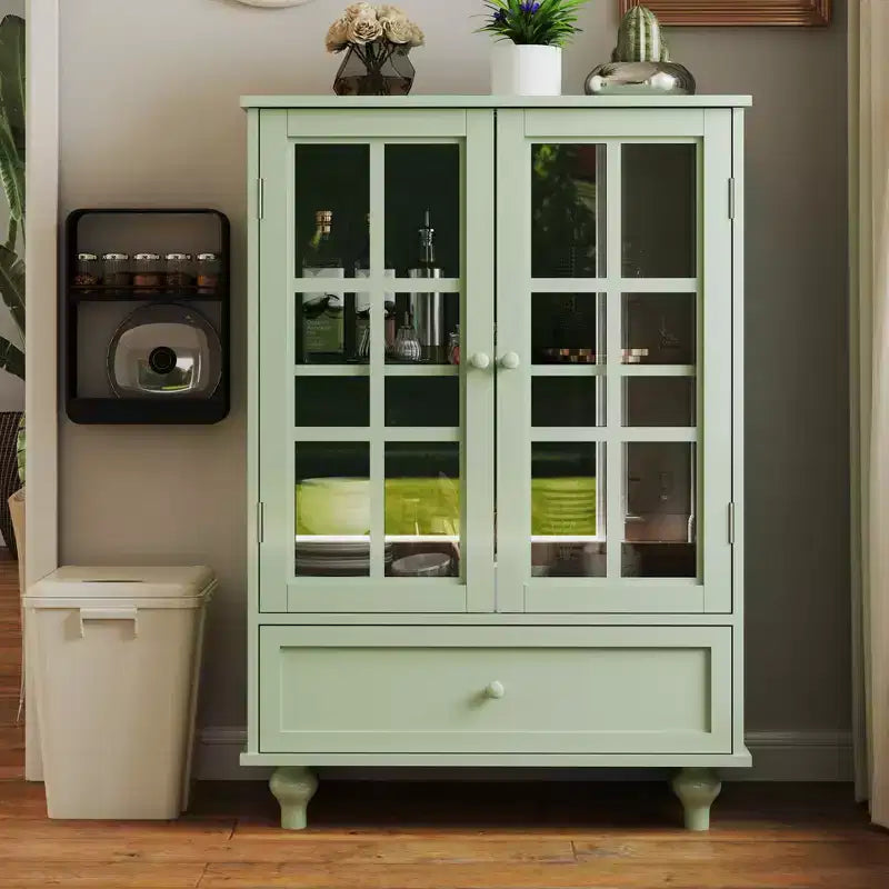 Aufbewahrungsschränke, holzerner Bodenschrank mit 1 Schublade und 2 Glastüren, Sideboard im Landhausstil mit Stauraum für das Wohnzimmer
