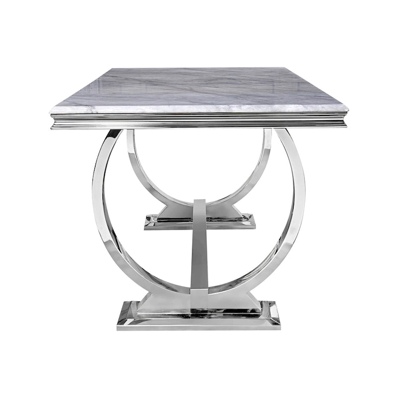 Mesa de jantar moderna com base em U de metal inoxidável