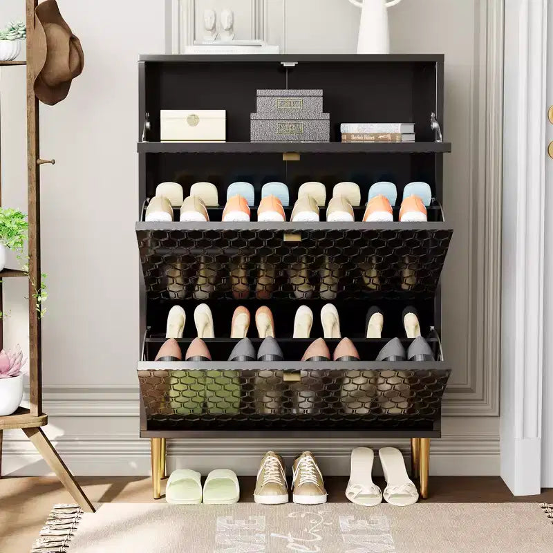 CLIHOME Schuhschrank für den Eingangsbereich mit Stauraum für 24 Paar Schuhe, Klappschubladen, Schuhregal und Organizer