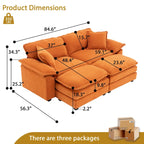 2-Sitzer-Sofa mit 2 Sitzkissen, 2 Kissen und 2 Hockern, bequemes Sofa - tiefes Sofa fürs Wohnzimmer, modulares Sofa