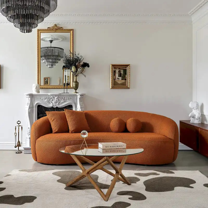 Blaine gebogenes Sofa im Japandi-Stil aus luxuriösem, modernem Bouclé-Stoff