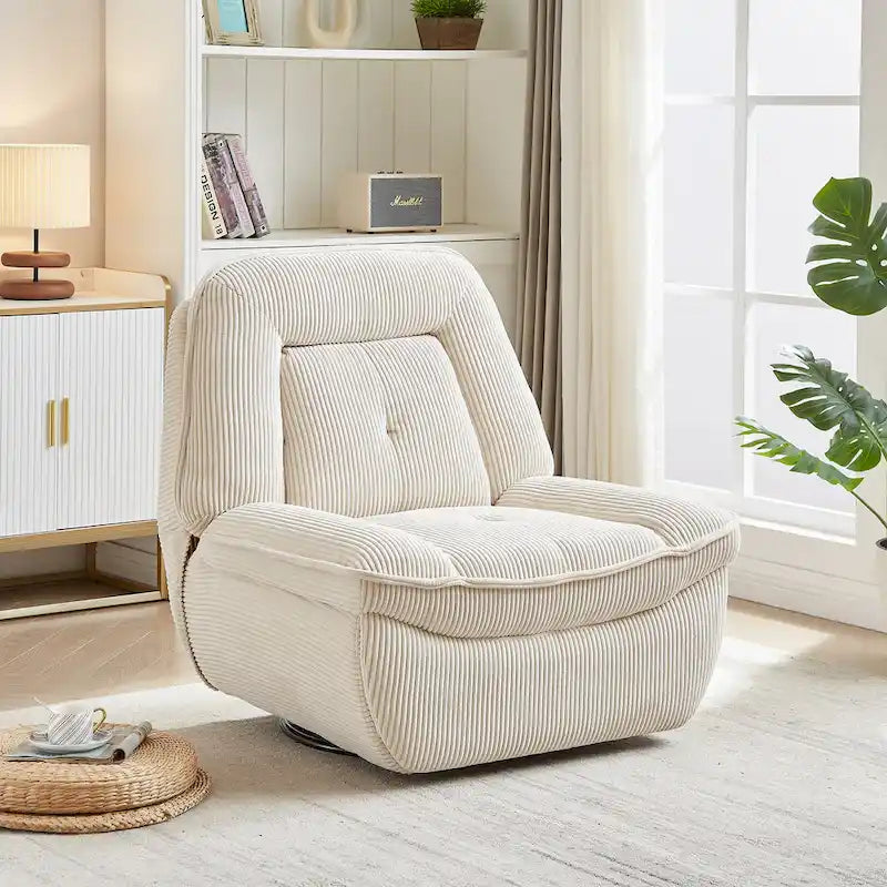 Περιστρεφόμενη πολυθρόνα ανάκλισης με ύφασμα κοτλέ και υποπόδιο για το σαλόνι