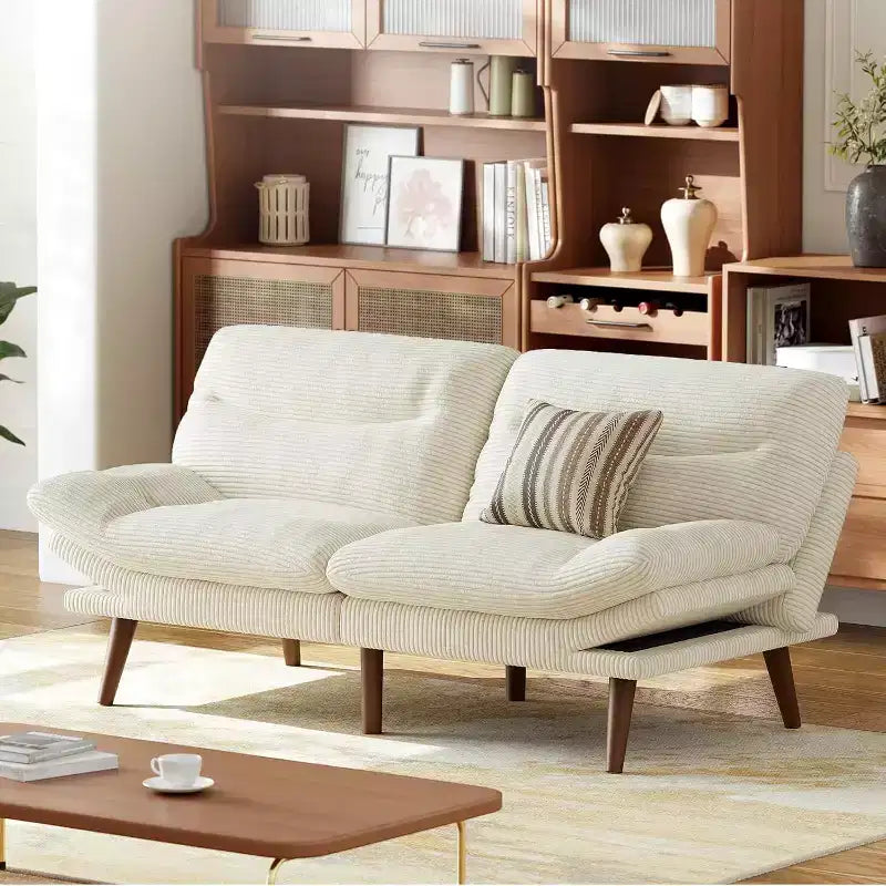 Divano letto in velluto a coste da 66 pollici con schienale e braccioli regolabili, adatto a piccoli spazi, soggiorni o uffici, utilizzabile come futon.
