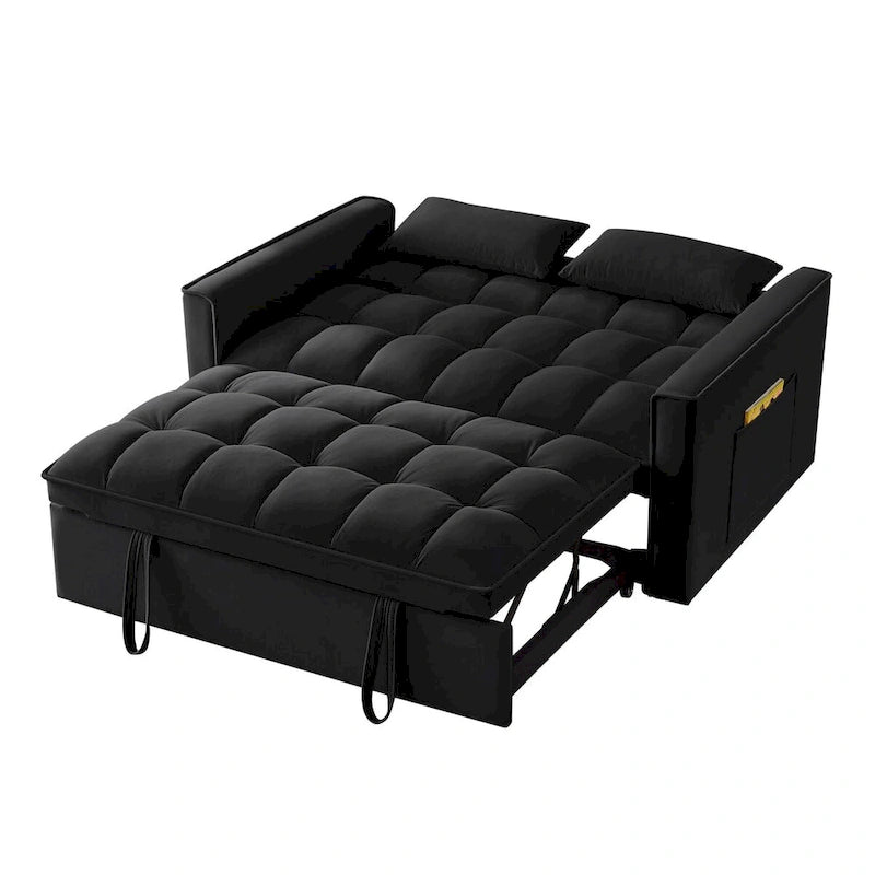 Rozkładana sofa dwuosobowa 4 w 1 z podłokietnikami i kieszeniami do przechowywania, wielofunkcyjna pikowana sofa z regulowanym oparciem