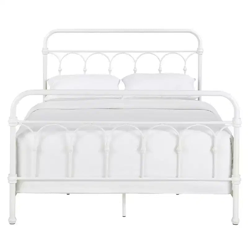 Caledonia-Metallbett in Queen-Size mit gegossenem Knotenmuster - Antikweiß - iNSPIRE Q