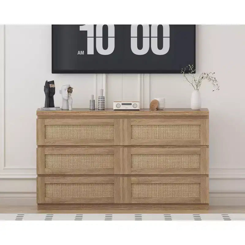 Rattan-Kommode fürs Schlafzimmer mit 6 Schubladen, 47 breite Kommode im modernen Landhausstil, Holz-Aufbewahrungsschrank und Organizer für Kleiderschrank, Wohnzimmer und Flur