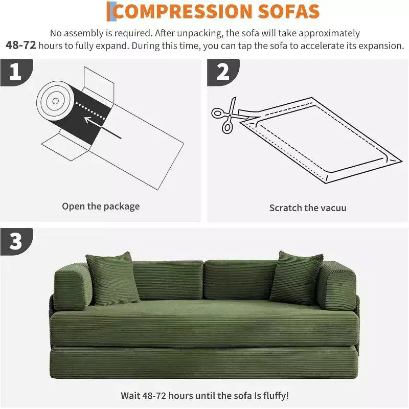 5-in-1-Schlafsofa, 78.8 modulares Cordsofa mit stabilem Gestell, multifunktionales Futon für kleine Räume, Wohnzimmer und Gästezimmer